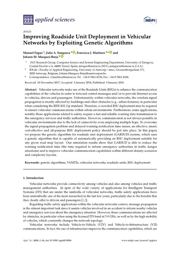 Improving Roadside Unit deployment in vehicular networks by exploiting genetic algorithms