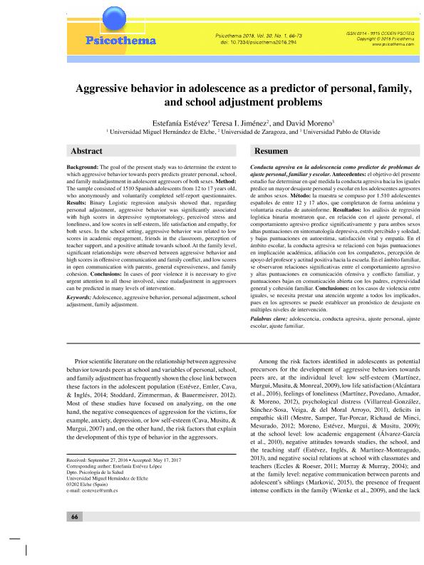 Aggressive behavior in adolescence as a predictor of personal, family, and school adjustment problems