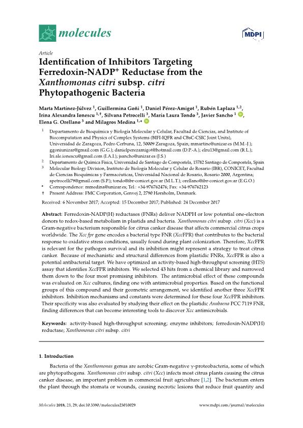 Identification of inhibitors targeting ferredoxin-NADP+ reductase from the xanthomonas citri subsp. Citri phytopathogenic bacteria