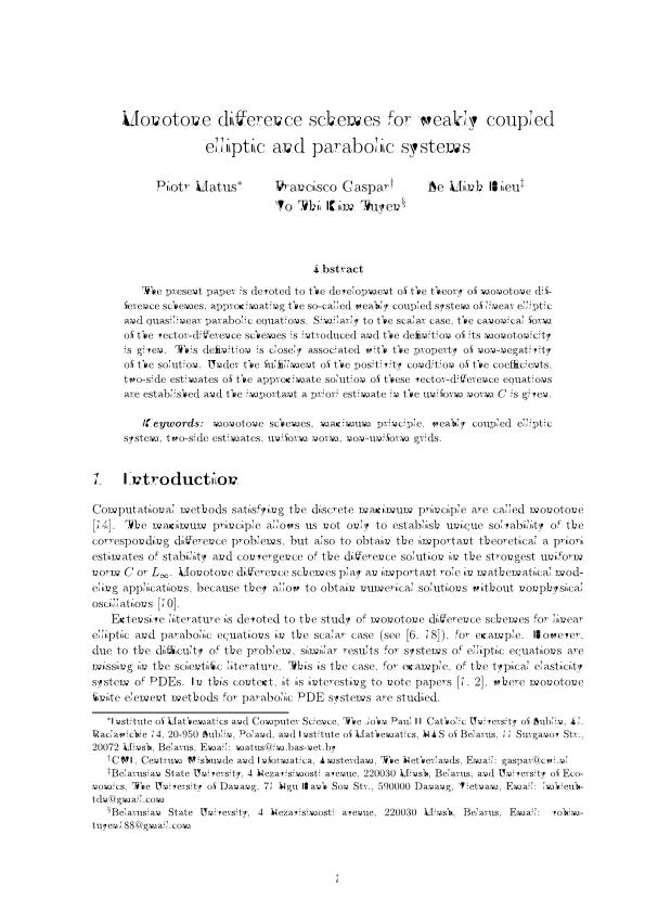 Monotone difference schemes for weakly coupled elliptic and parabolic systems