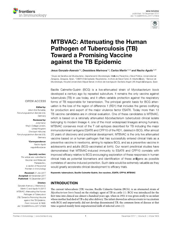 MTBVAC: Attenuating the human pathogen of tuberculosis (TB) toward a promising vaccine against the TB epidemic