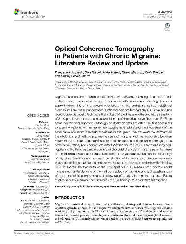 Optical coherence tomography in patients with chronic migraine: Literature review and update