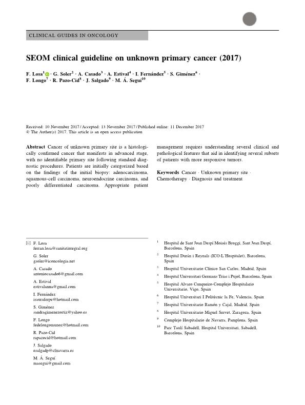 SEOM clinical guideline on unknown primary cancer (2017)