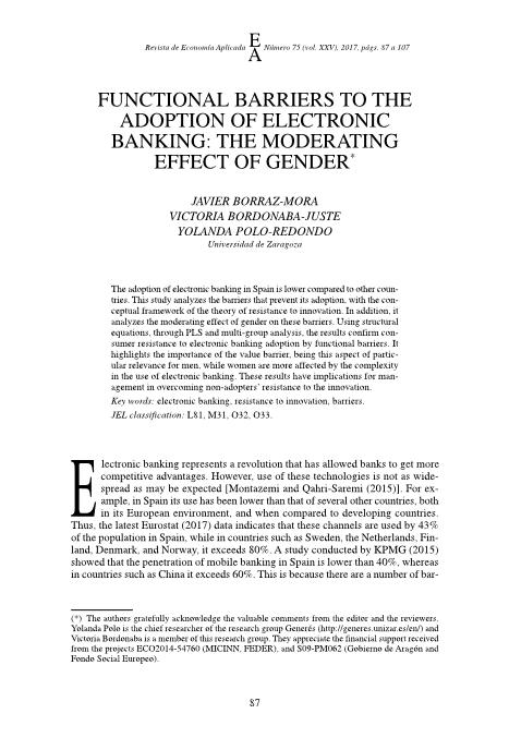 Functional barriers to the adoption of electronic banking: The moderating effect of gender