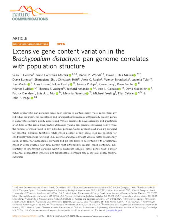 Extensive gene content variation in the Brachypodium distachyon pan-genome correlates with population structure