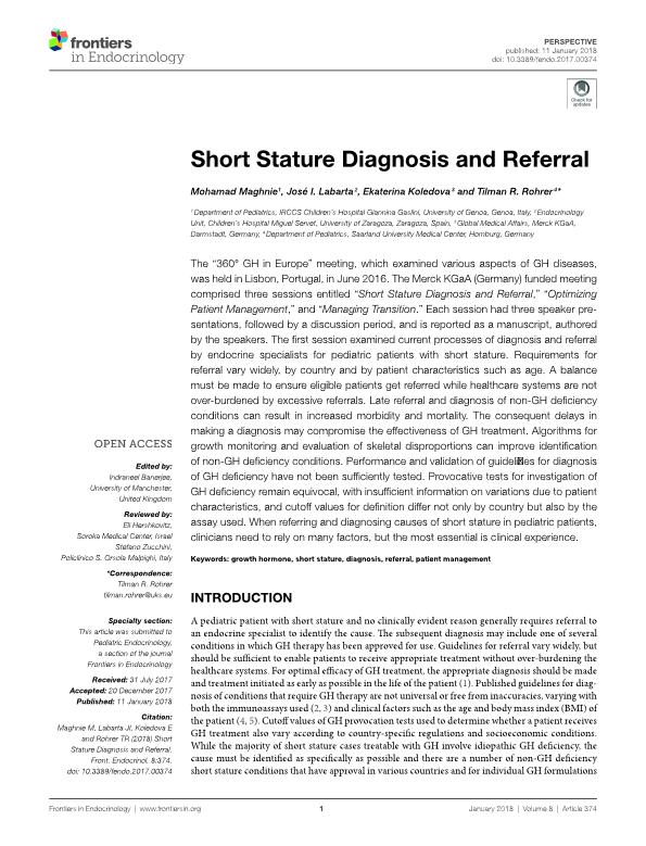 Short stature diagnosis and referral