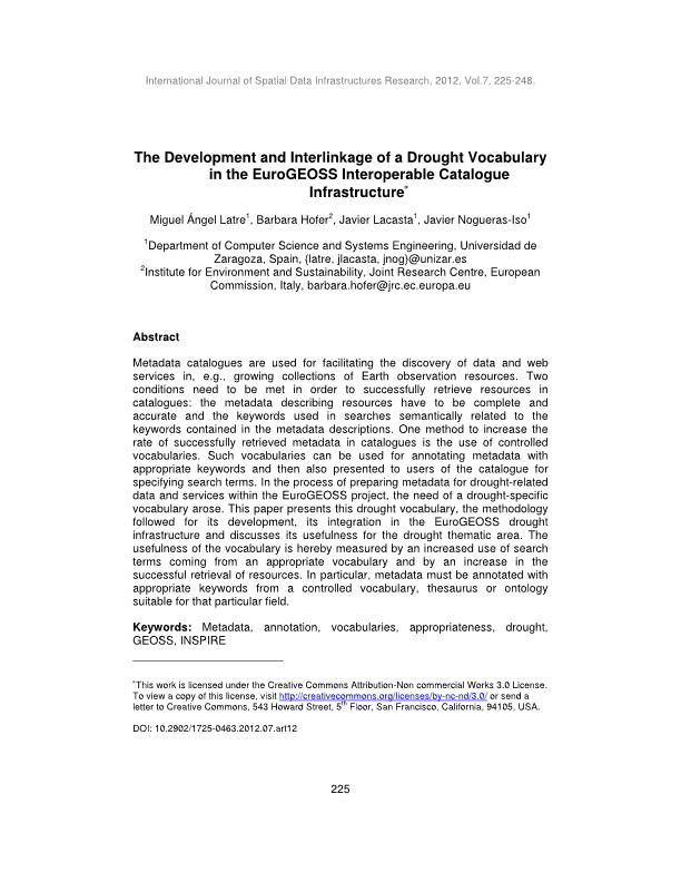 The development and interlinkage of a drought vocabulary in the EuroGEOSS interoperable catalogue infrastructure