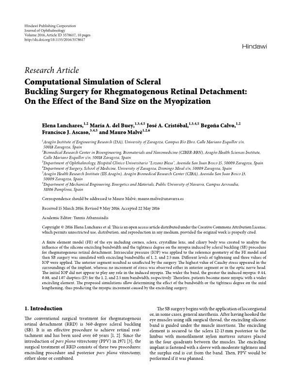 Computational simulation of scleral buckling surgery for rhegmatogenous retinal detachment: On the effect of the band size on the myopization