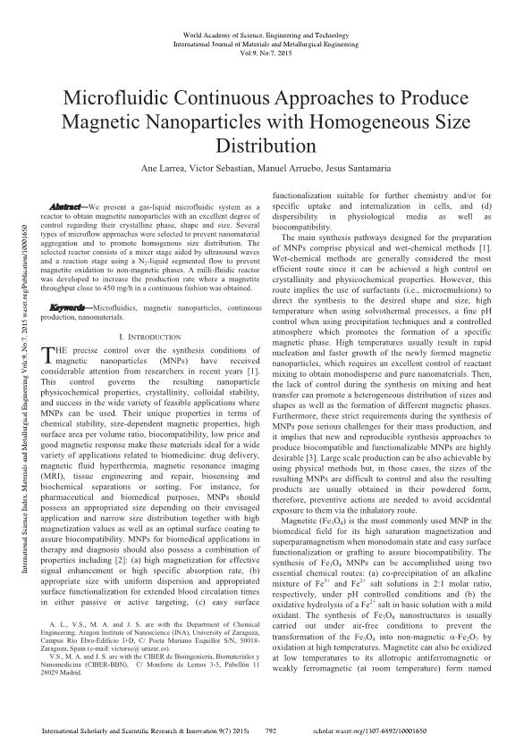 Microfluidic Continuous Approaches to Produce Magnetic Nanoparticles with Homogeneous Size Distribution