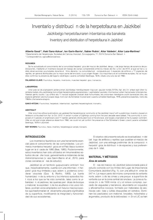 Inventario y distribución de la herpetofauna en Jaizkibel