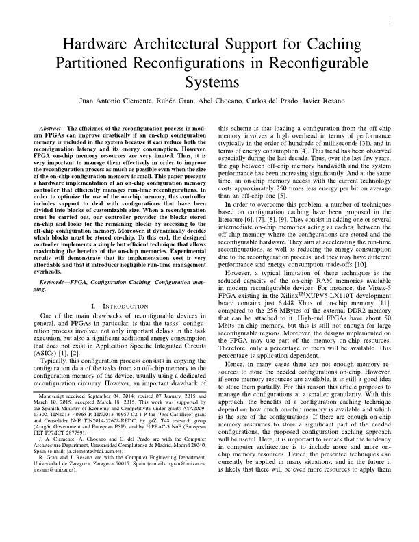 Hardware Architectural Support for Caching Partitioned Reconfigurations in Reconfigurable Systems