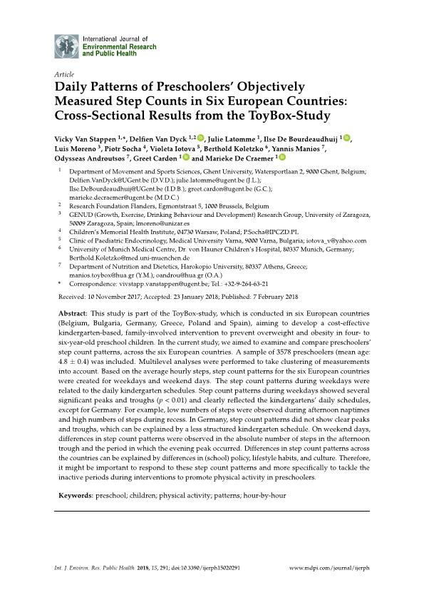 Daily patterns of preschoolers’ objectively measured step counts in six european countries: Cross-sectional results from the toybox-study