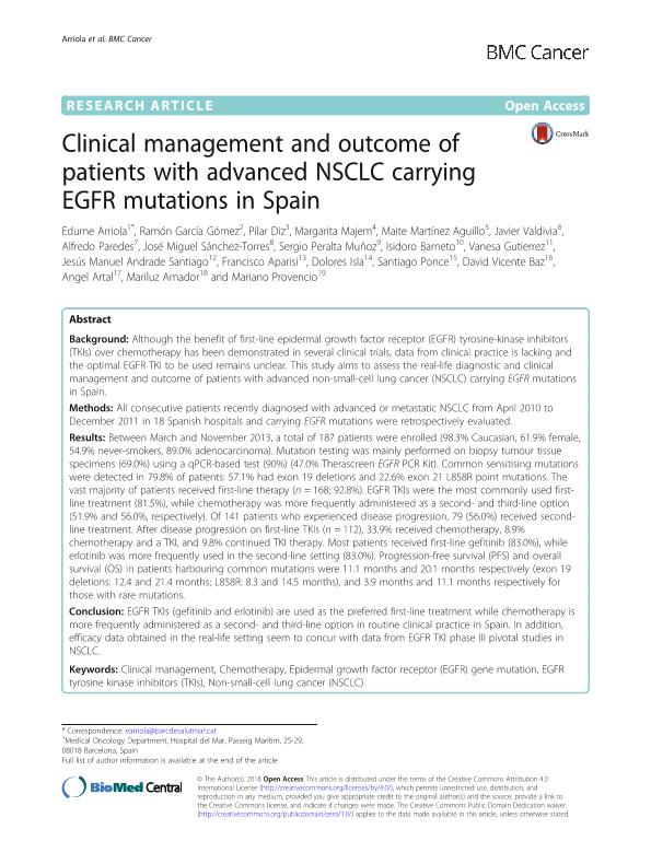Clinical management and outcome of patients with advanced NSCLC carrying EGFR mutations in Spain