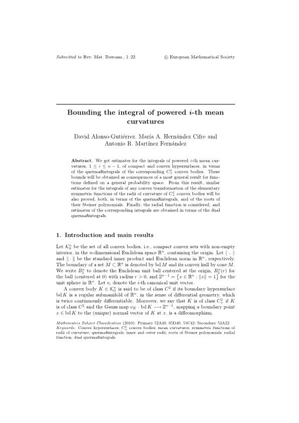 Bounding the integral of powered i-th mean curvatures