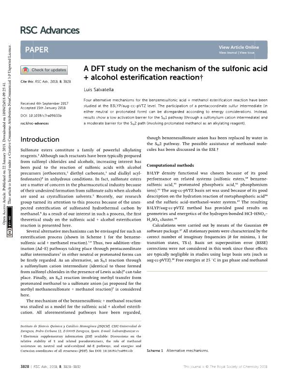 A DFT study on the mechanism of the sulfonic acid + alcohol esterification reaction