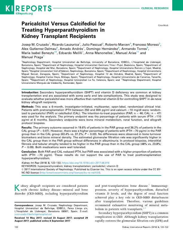 Paricalcitol Versus Calcifediol for Treating Hyperparathyroidism in Kidney Transplant Recipients