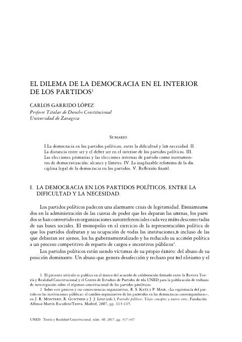 El dilema de la democracia en el interior de los partidos