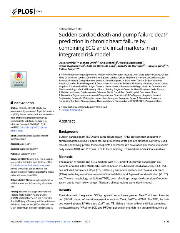 Sudden cardiac death and pump failure death prediction in chronic heart failure by combining ECG and clinical markers in an integrated risk model