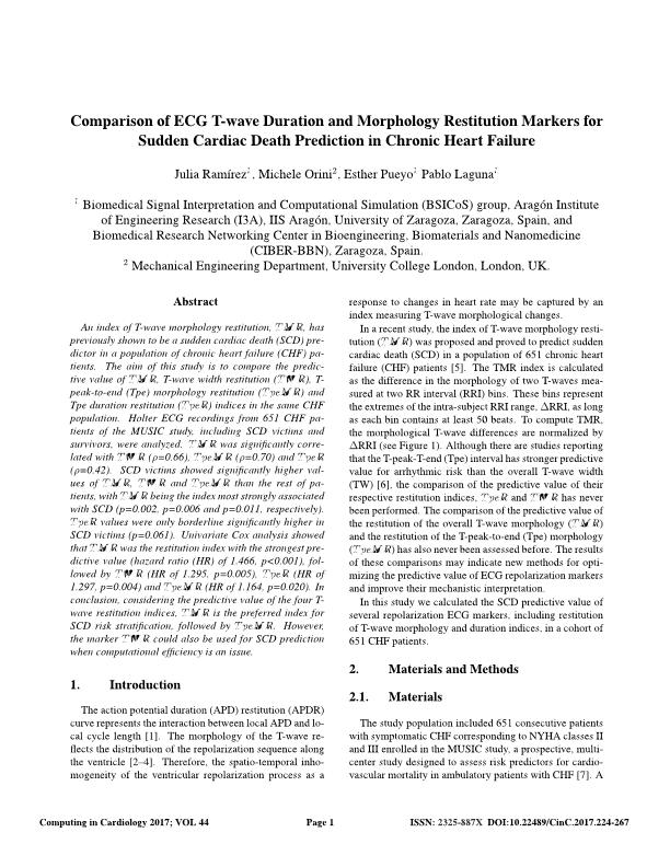 Comparison of ECG T-wave Duration and Morphology Restitution Markers for Sudden Cardiac Death Prediction in Chronic Heart Failure