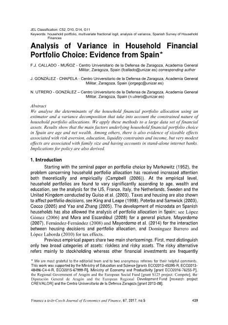 Analysis of variance in household financial portfolio choice: evidence from Spain