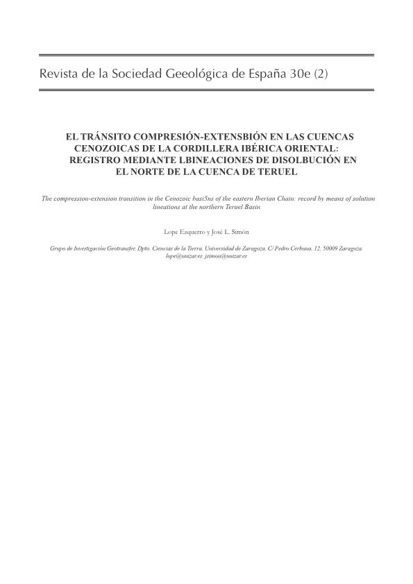 El tránsito compresión-extensión en las Cuencas cenozoicas de la cordillera Ibérica Oriental: Registro mediante lineaciones de disolución en el norte de la Cuenca de Teruel