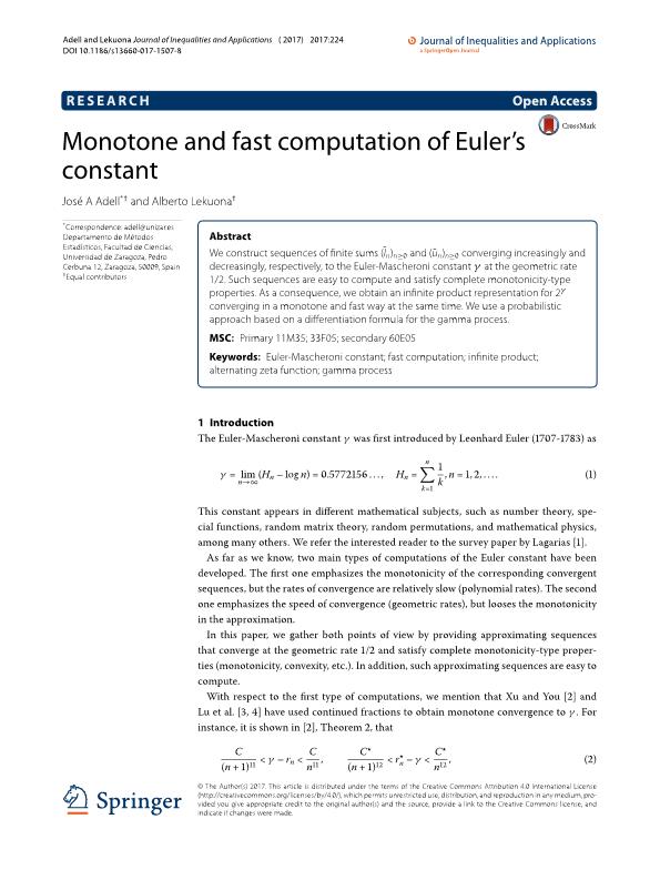 Monotone and fast computation of Euler’s constant