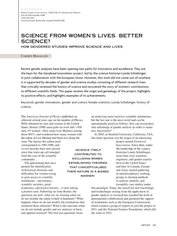 Science from women’s lives. Better science? How gendered studies improve science and lives