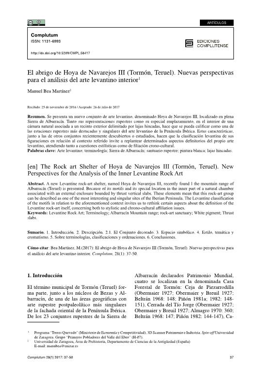 El abrigo de Hoya de Navarejos III (Tormón, Teruel). Nuevas perspectivas para el análisis del arte levantino interior