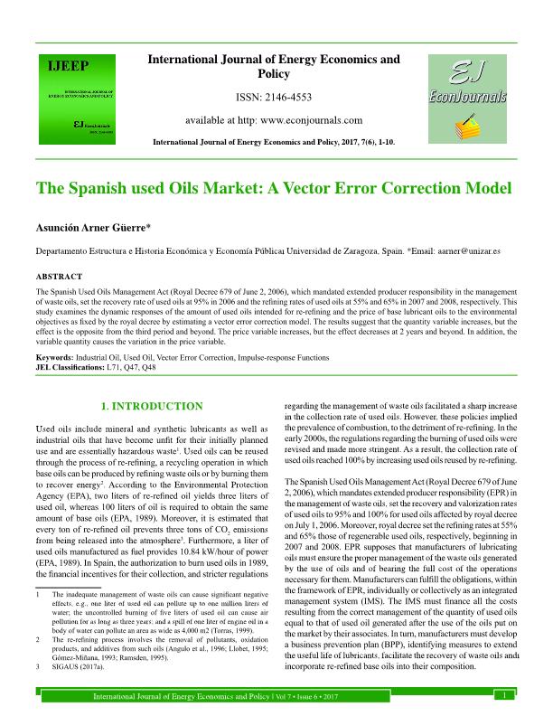 The Spanish used oils market: A vector error correction model