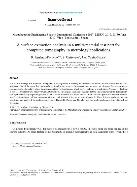 A surface extraction analysis in a multi-material test part for computed tomography in metrology applications