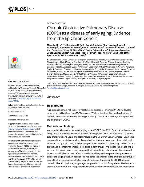 Chronic Obstructive Pulmonary Disease (COPD) as a disease of early aging: Evidence from the EpiChron Cohort