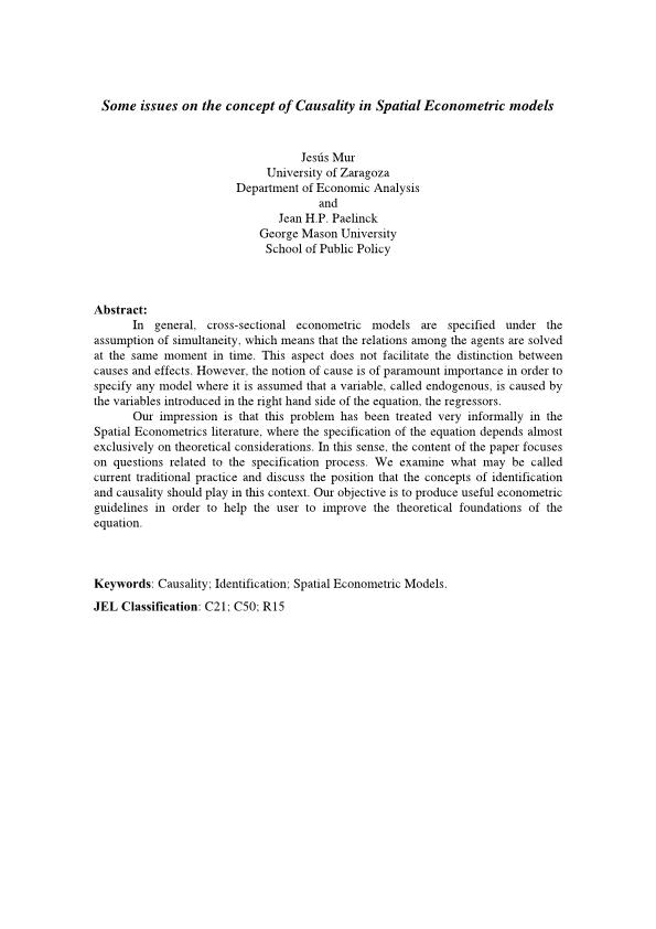 Some Issues on the Concept of Causality in Spatial Econometric Models