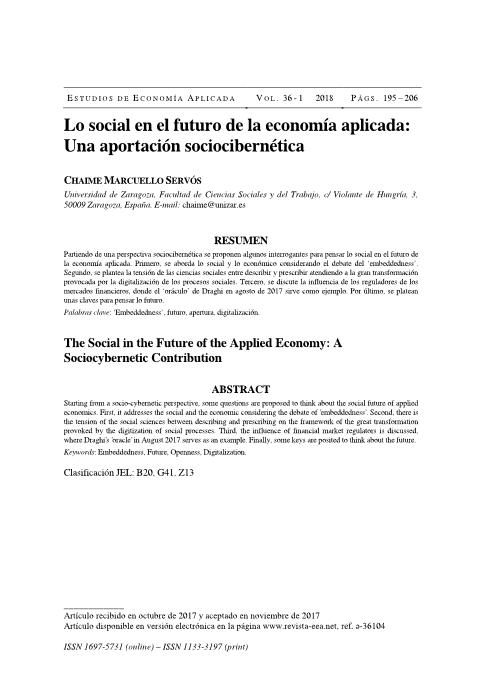 The Social in the Future of the Applied Economy: A Sociocybernetic Contribution