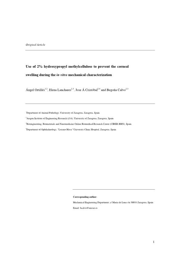 Use of 2% hydroxypropyl methylcellulose to prevent the corneal swelling during the in vitro mechanical characterization