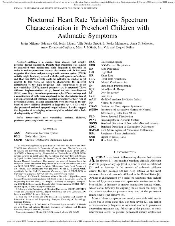 Nocturnal Heart Rate Variability Spectrum Characterization in Preschool Children with Asthmatic Symptoms