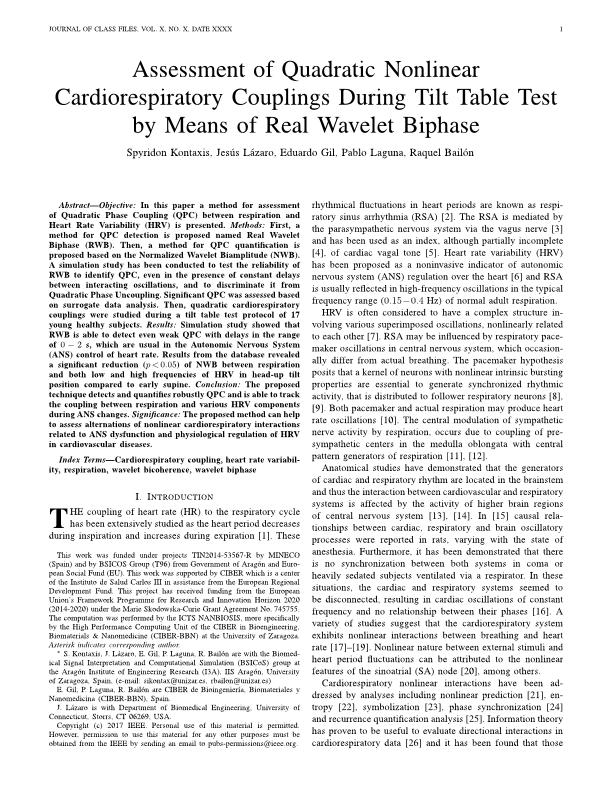 Assessment of quadratic nonlinear cardiorespiratory couplings during tilt table test by means of real wavelet biphase
