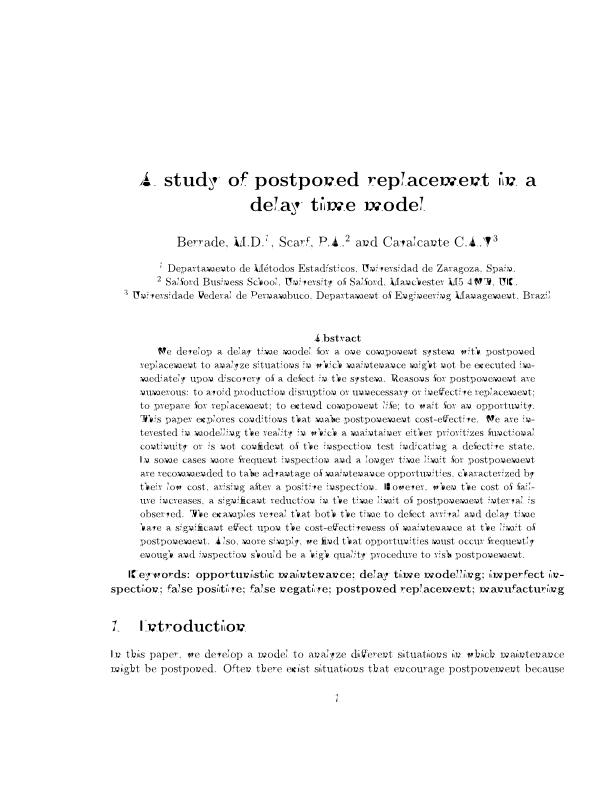 A study of postponed replacement in a delay time model