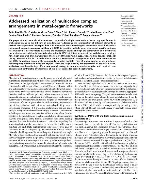 Addressed realization of multication complex arrangements in metal-organic frameworks
