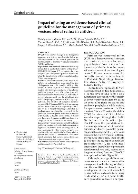 Impact of using an evidence-based clinical guideline for the management of primary vesicoureteral reflux in children