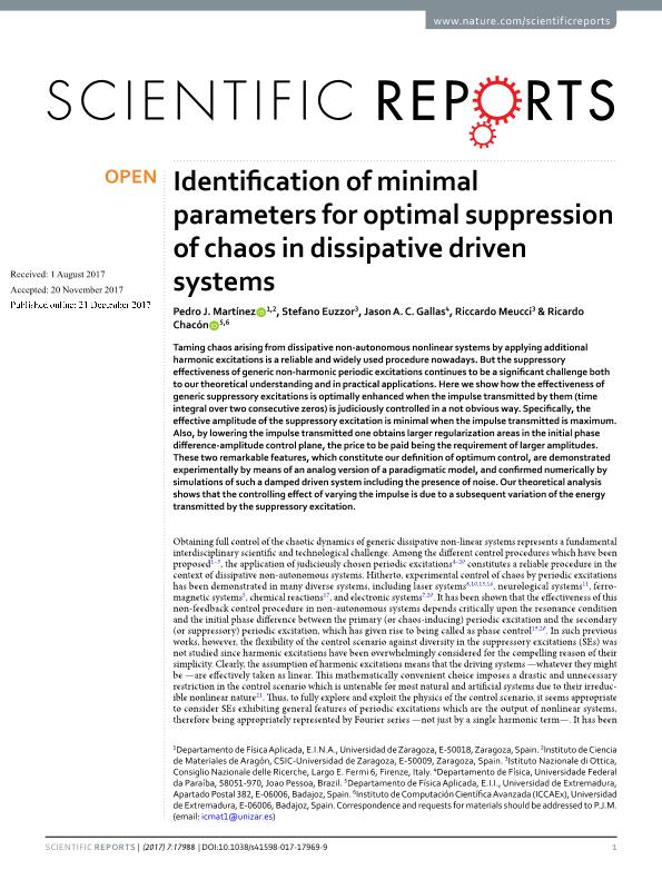 Identification of minimal parameters for optimal suppression of chaos in dissipative driven systems