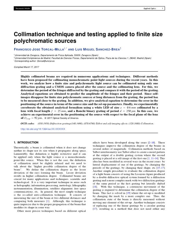 Collimation technique and testing applied to finite size polychromatic sources