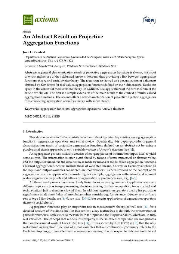 An abstract result on projective aggregation functions