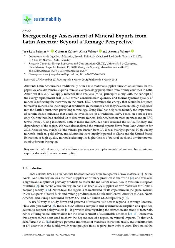 Exergoecology assessment of mineral exports from Latin America: Beyond a tonnage perspective