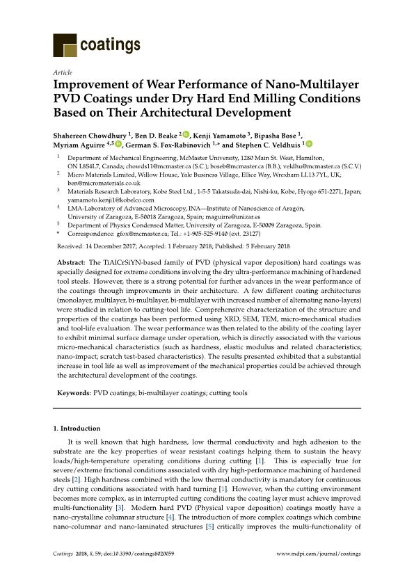 Improvement of Wear Performance of Nano-Multilayer PVD Coatings under Dry Hard End Milling Conditions Based on Their Architectural Development