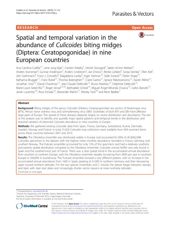 Spatial and temporal variation in the abundance of Culicoides biting midges (Diptera: Ceratopogonidae) in nine European countries