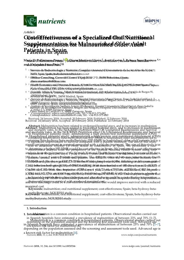 Cost-effectiveness of a specialized oral nutritional supplementation for malnourished older adult patients in Spain