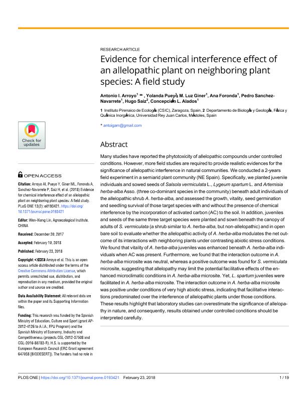 Evidence For Chemical Interference Effect Of An Allelopathic Plant On Neighboring Plant Species A Field Study