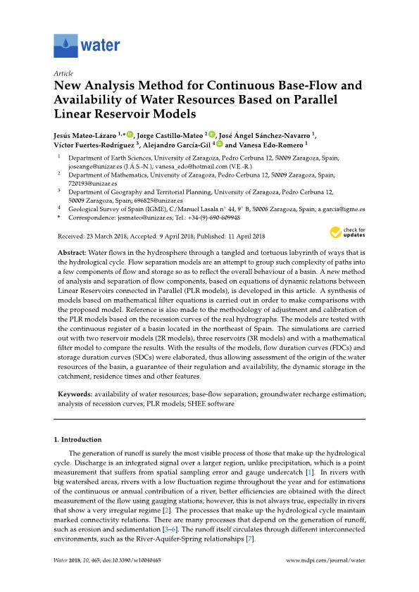 New analysis method for continuous base-flow and availability of water resources based on Parallel Linear Reservoir models