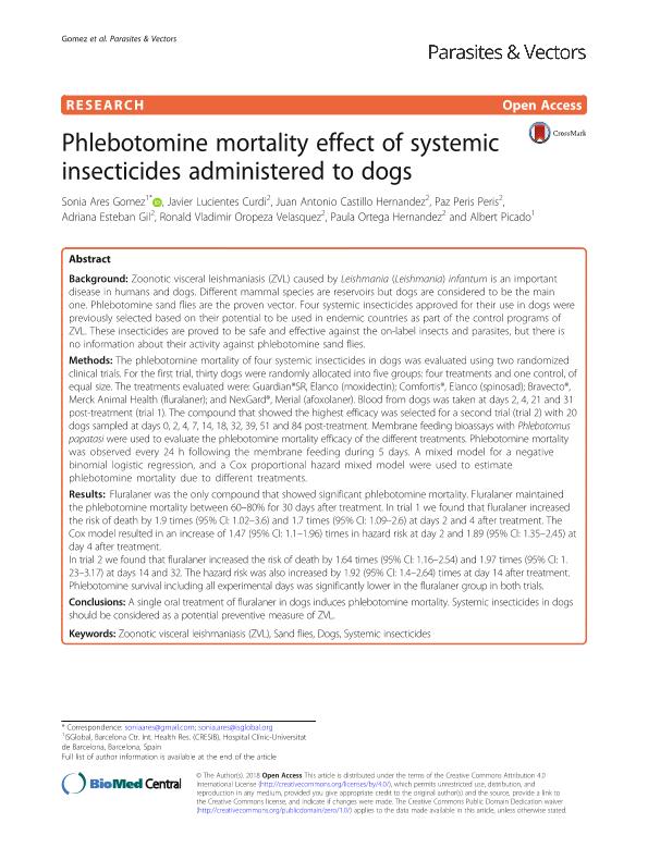 Phlebotomine mortality effect of systemic insecticides administered to dogs