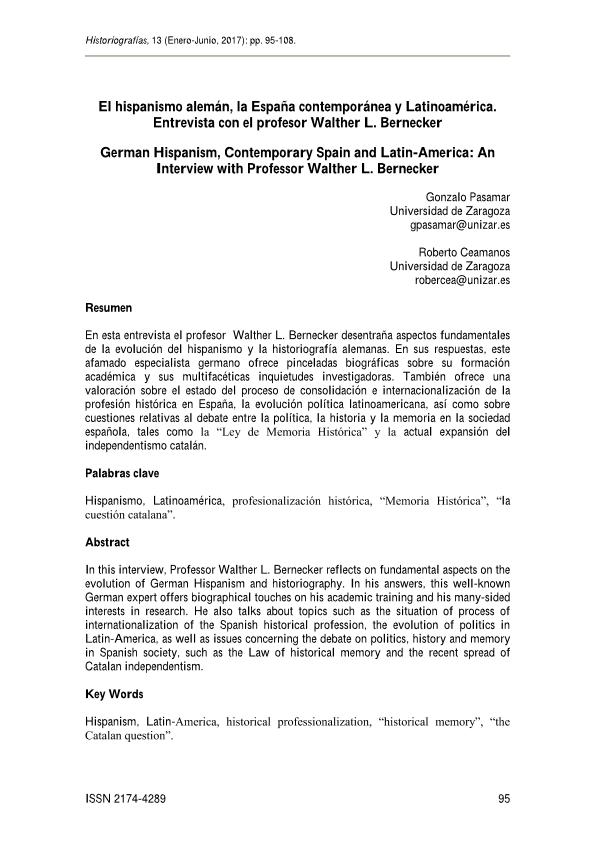 El hispanismo alemán, la España contemporánea y Latinoamérica. Entrevista con el profesor Walther L. Bernecker